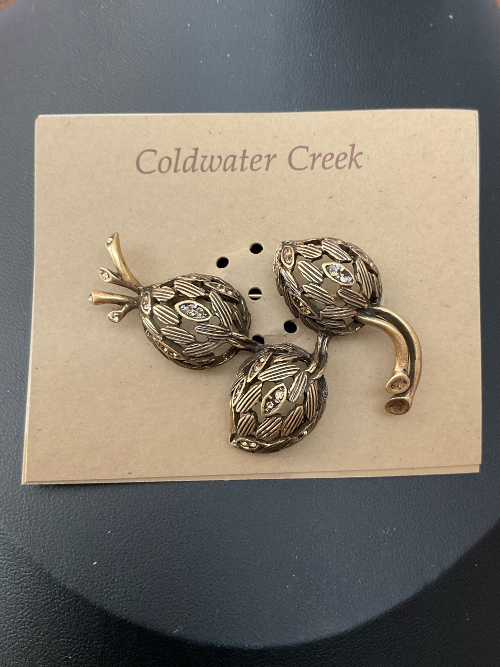 Coldwater Creek Gold-Tone Three-Seed Cluster Brooch with Clear Accents 2533
